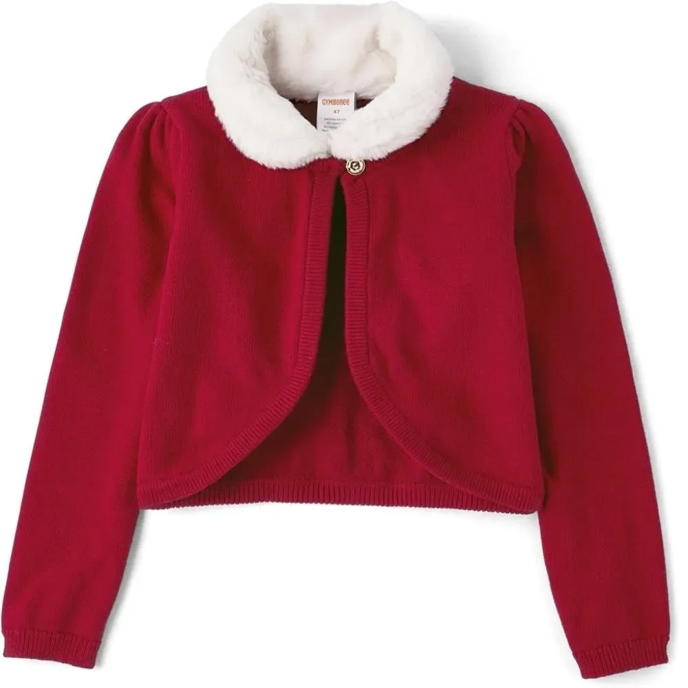 Gymboree Girls Holiday Formal Red Shrug Cape Sweater Faux Fur Collar Size 8 NEW